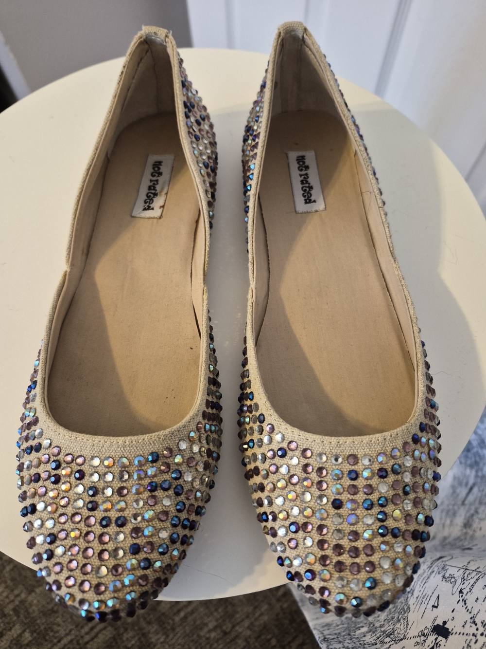 Not Rated Beige Ballet Flats with Multicolor Crystal Embellishments